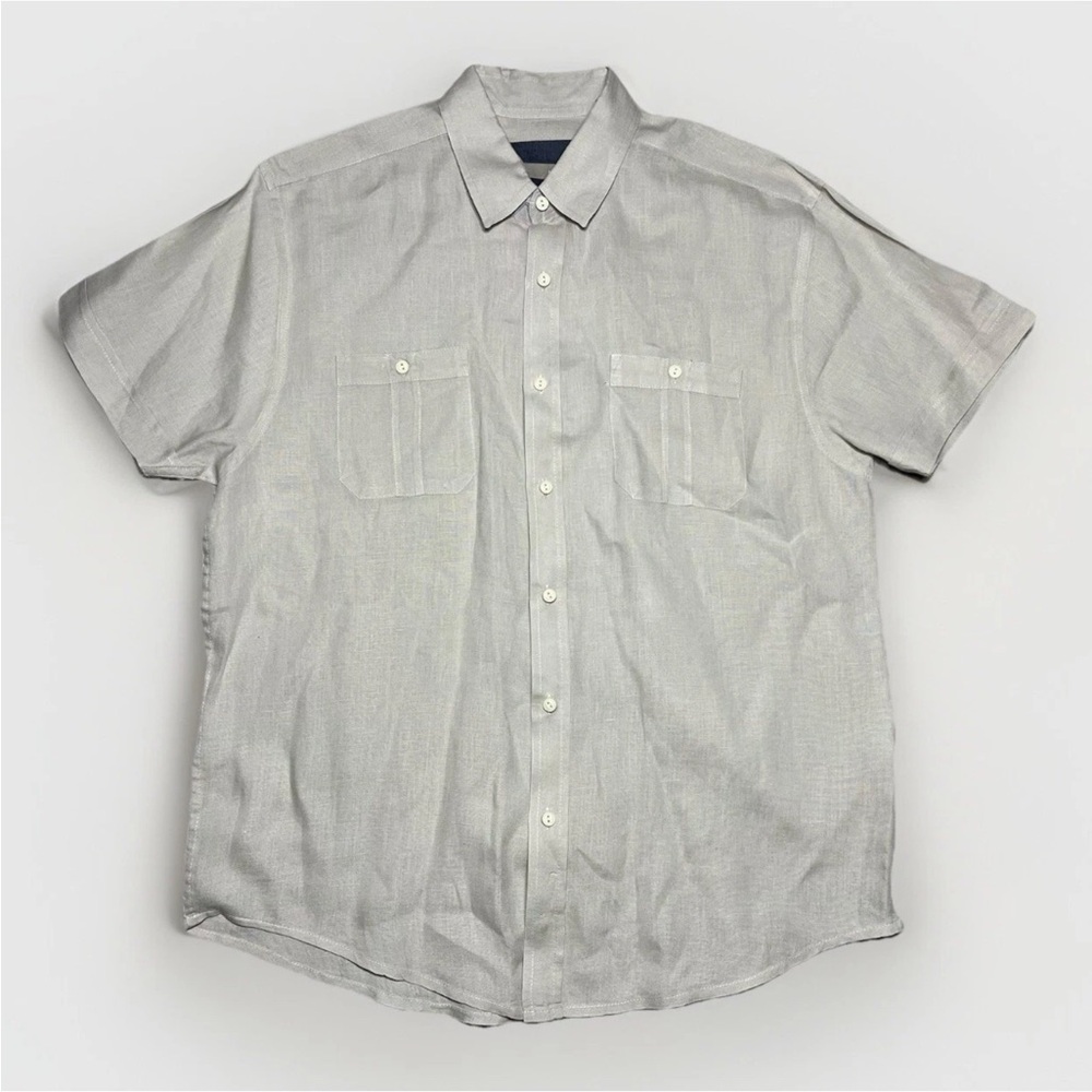 Bruno 100% Linen Short Sleeve Button Up Front Pockets Shirt Size Large | Beige